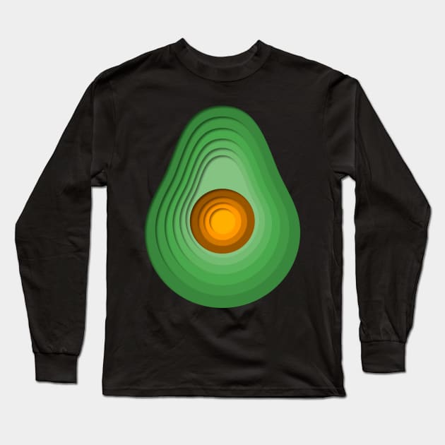 Papercut avocado flat 3D layered design Long Sleeve T-Shirt by All About Nerds